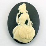 Plastic Cameo - Girl Oval 40x30MM IVORY ON BLACK