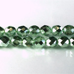 Czech Glass Fire Polish Bead - Round 08MM 1/2 Coated CRYSTAL/LT GREEN