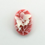 Plastic Cameo - Butterfly Oval 25x18MM WHITE ON RUBY FS