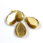 Fiber-Optic Flat Back Stone with Faceted Top and Table - Pear 14x10MM CAT'S EYE LT BROWN