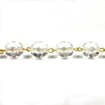 Linked Bead Chain Rosary Style with Glass Fire Polish Bead - Round 10MM CRYSTAL-Brass
