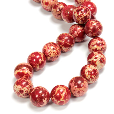 Gemstone Bead - Smooth Round 12MM SEA SEDIMENT JASPER DYED RED