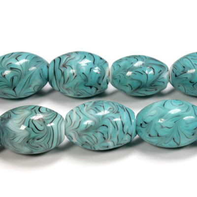 Glass Lampwork Bead - Oval Smooth 20x14MM BLUE MATRIX