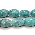 Glass Lampwork Bead - Oval Smooth 20x14MM BLUE MATRIX