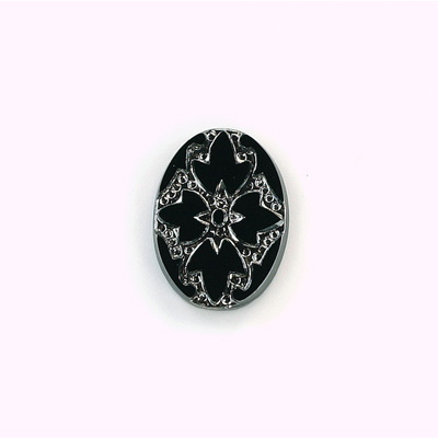 Glass Flat Back Engraved Victorian Intaglio - OVAL 18x13MM SILVER on JET