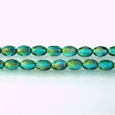 Czech Glass Fire Polish Bead - Oval 07x5MM Coated GREEN-YELLOW 69019