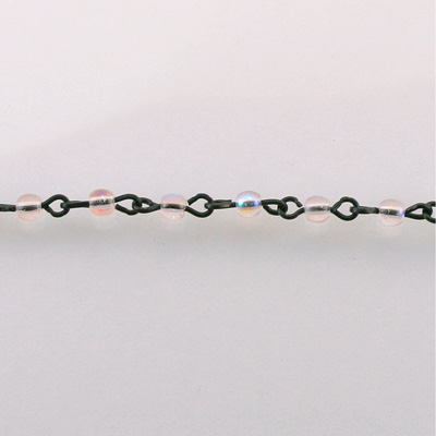 Linked Bead Chain Rosary Style with Glass Pressed Bead - Round 3MM ROSALINE AB-JET