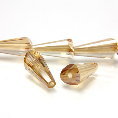 Chinese Cut Crystal Bead - Fancy Cone 12x8MM AMBER GOLD COAT