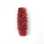 Plastic Engraved Bead - Flat Rectangle 30x11MM INDOCHINE RED