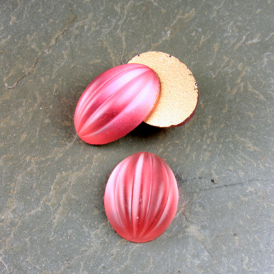Glass Cabochon Ribbed Foiled - Oval 18x13MM MATTE ROSE