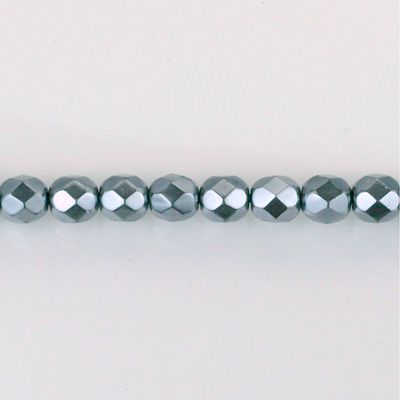 Czech Glass Pearl Faceted Fire Polish Bead - Round 04MM DARK GREY 70445