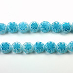 Glass Millefiori Bead - Flat Round 08x4MM WHITE AQUA (30)