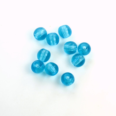 Czech Pressed Glass Large Hole Bead - Round 06MM AQUA