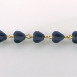 Linked Bead Chain Rosary Style with Glass Pressed Bead - Heart 8MM MATTE BLUE/GOLD