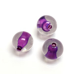 Plastic Bead - Color Lined Smooth Large Hole - Round 14MM CRYSTAL PURPLE LINE