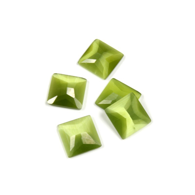 Fiber-Optic Flat Back Stone - Faceted checkerboard Top Square 8x8MM CAT'S EYE OLIVENE
