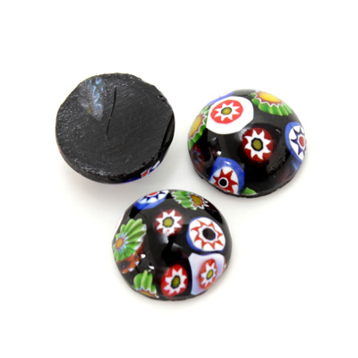 Glass Medium Dome Lampwork Cabochon - Round 15MM VENETIAN BLACK MOSAIC (03105)