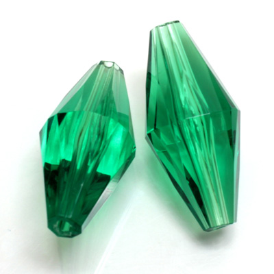 Plastic Bead -  Faceted Elongated Bicone 35x17MM EMERALD