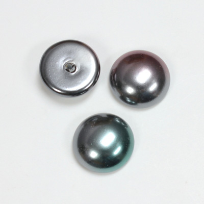 Glass Medium Dome Pearl Dipped Cabochon - Round 16MM BLACK TAHITI