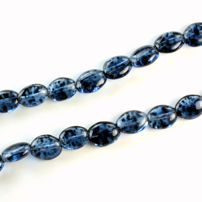 Czech Pressed Glass Bead - Flat Oval 08x6MM SPECKLE SAPPHIRE 64389