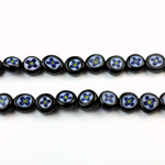 Glass Millefiori Bead - Flat Round 06x3MM BLACK WHITE BLUE YELLOW (39)