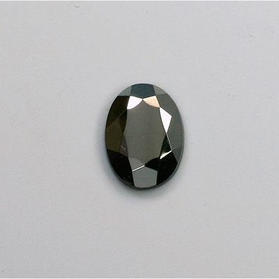 Glass Flat Back Rose Cut Faceted Stone - Oval 14x10MM HEMATITE Coated
