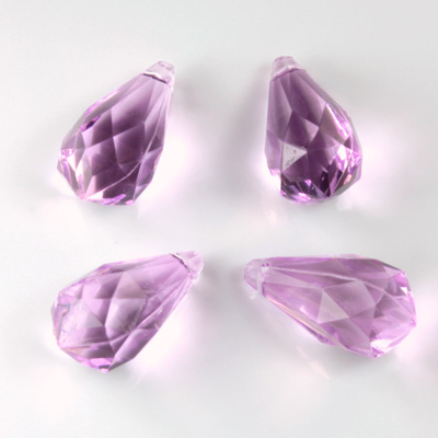 German Plastic Pendant - Transparent Faceted Drop 18x9MM LT AMETHYST