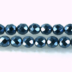 Czech Glass Pearl Faceted Fire Polish Bead - Round 08MM DK BLUE ON BLACK 72154