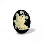 Plastic Cameo - Fairy Kneeling Oval 25x18MM IVORY ON BLACK