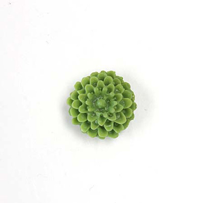 Plastic Carved No-Hole Flower - Dahlia 10MM MATTE GREEN