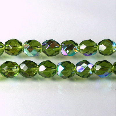 Czech Glass Fire Polish Bead - Round 08MM OLIVINE AB