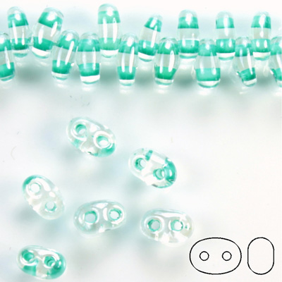 Preciosa Czech Glass 2-Hole Seed Bead - Twin 2.5x5MM CRYST-LUSTER TEAL 38658 Strung