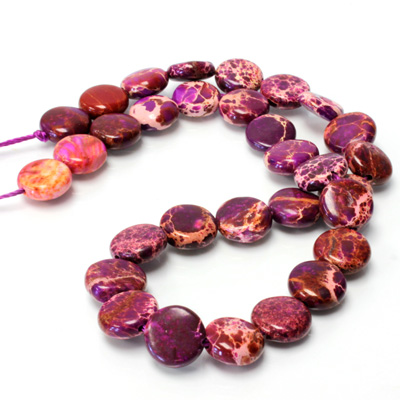 Gemstone Bead - Smooth Round Lentil 10MM SEA SEDIMENT JASPER DYED PURPLE