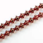 Czech Pressed Glass Engraved Bead - Saturn 08MM GOLD ON RUBY