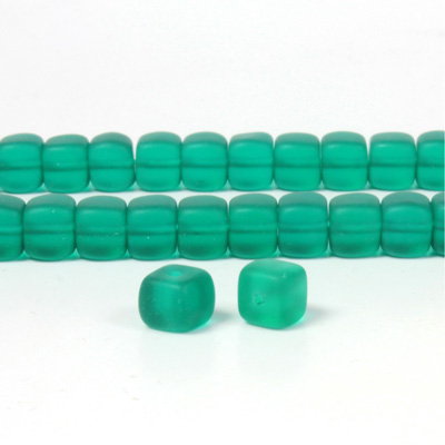 Czech Pressed Glass Bead - Cube 05x7MM MATTE EMERALD