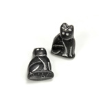 Czech Pressed Glass Engraved Bead - Cat 20MM SLATE