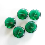 Czech Pressed Glass Bead - Lentil Round 15MM EMERALD