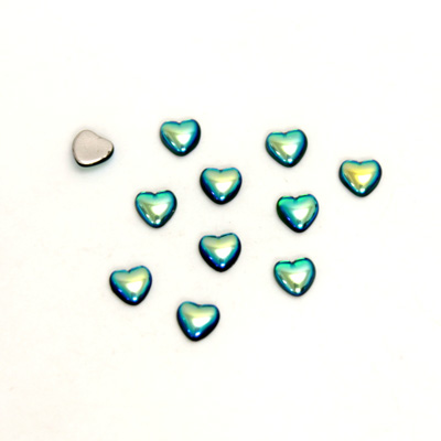 Glass Medium Dome Foiled Cabochon - Heart 04x4MM EMERALD AB