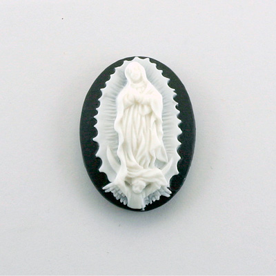 Plastic Cameo - Virgin of Guadalupe Oval 25x18MM WHITE ON BLACK