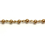 Linked Bead Chain Rosary Style with Glass Pearl Bead - Round 4MM GOLD-Brass