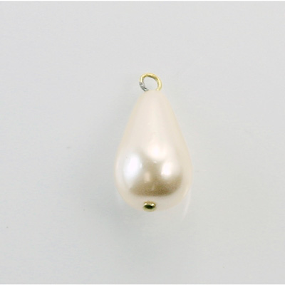 Czech Glass Pearl Bead with 1 Brass Loop - Pear 18x11MM WHITE