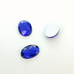 Plastic Flat Back Foiled Rauten Rose Rhinestone - Oval 14x10MM SAPPHIRE