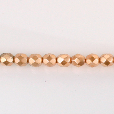 Czech Glass Pearl Faceted Fire Polish Bead - Round 04MM COPPER 70415