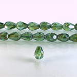 Czech Glass Fire Polish Bead - Pear 08x6MM LUMI COATED GREEN