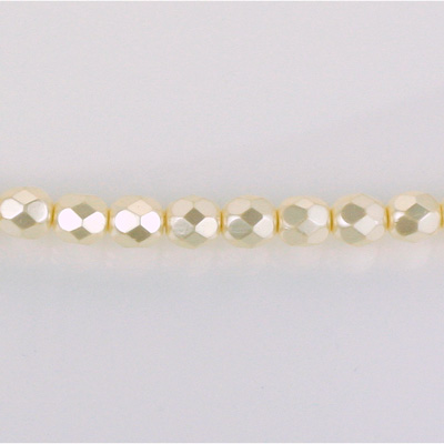 Czech Glass Pearl Faceted Fire Polish Bead - Round 04MM CREME 70414