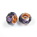 Glass Faceted Bead with Large Hole Copper Plated Center - Round 14x9MM VIOLET