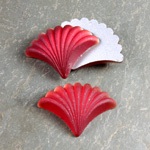 Glass Cabochon - Fan/Shell Shape 25x19MM MATTE RUBY Foiled