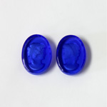 German Glass Flat Back Reverse Carved Intaglio Back Woman's Head - Oval 18x13MM SAPPHIRE
