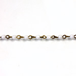 Linked Bead Chain Rosary Style with Glass Fire Polish Bead - Round 3MM CHALKWHITE-Brass