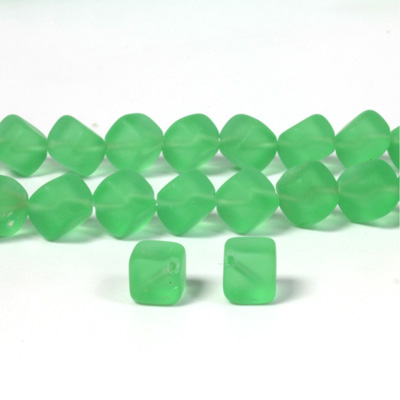 Czech Pressed Glass Bead - Cube with Diagonal Hole 08MM MATTE PERIDOT